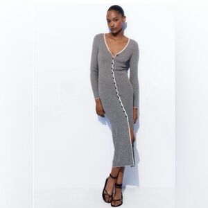 Zara Mirco Striped Long Sleeve Button Dress M